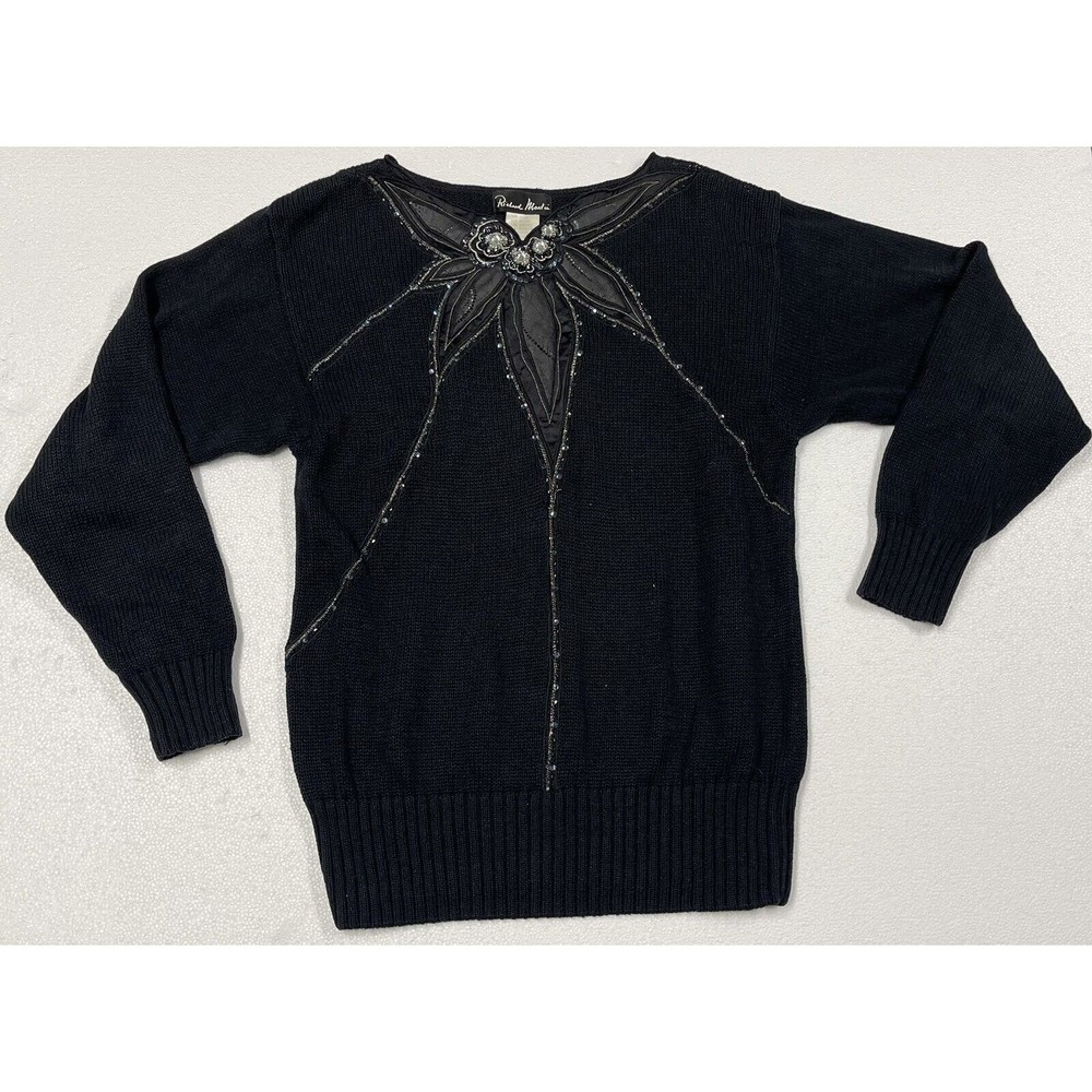 Vintage Richard Martin Flower Embroidered Knit Sweater Sz M
